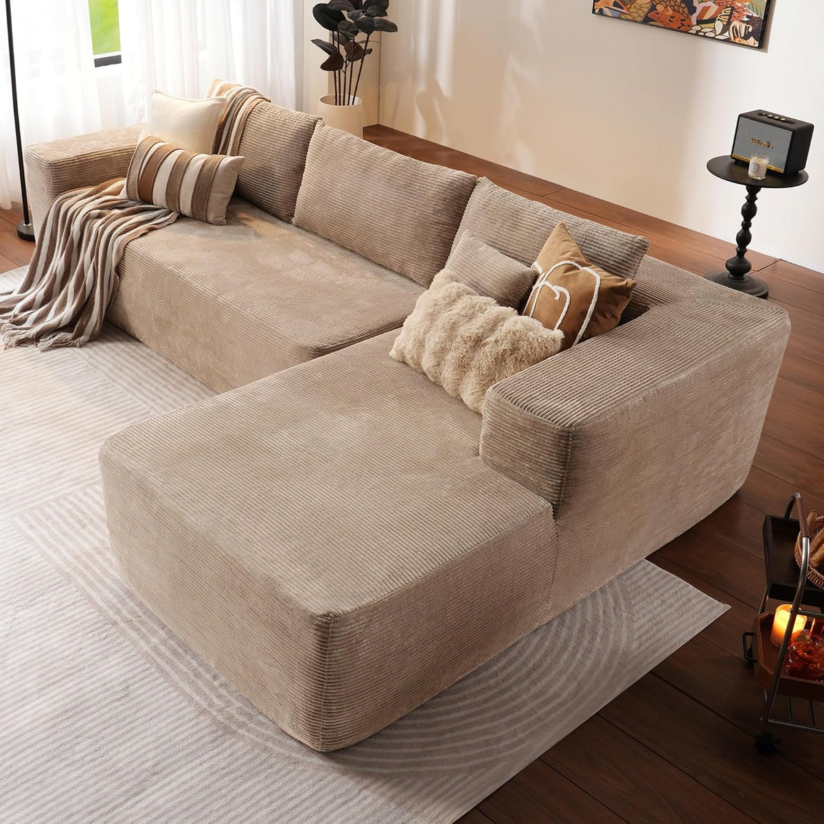 ovios 104" Cloud Sectional Couch with L-Shape Chaise,Modern Modular Sofa with Deep Seat, Upholstered Couches for Living Room Bedroom,No Assembly Required, Grey (Plush Corduroy Fabric)
