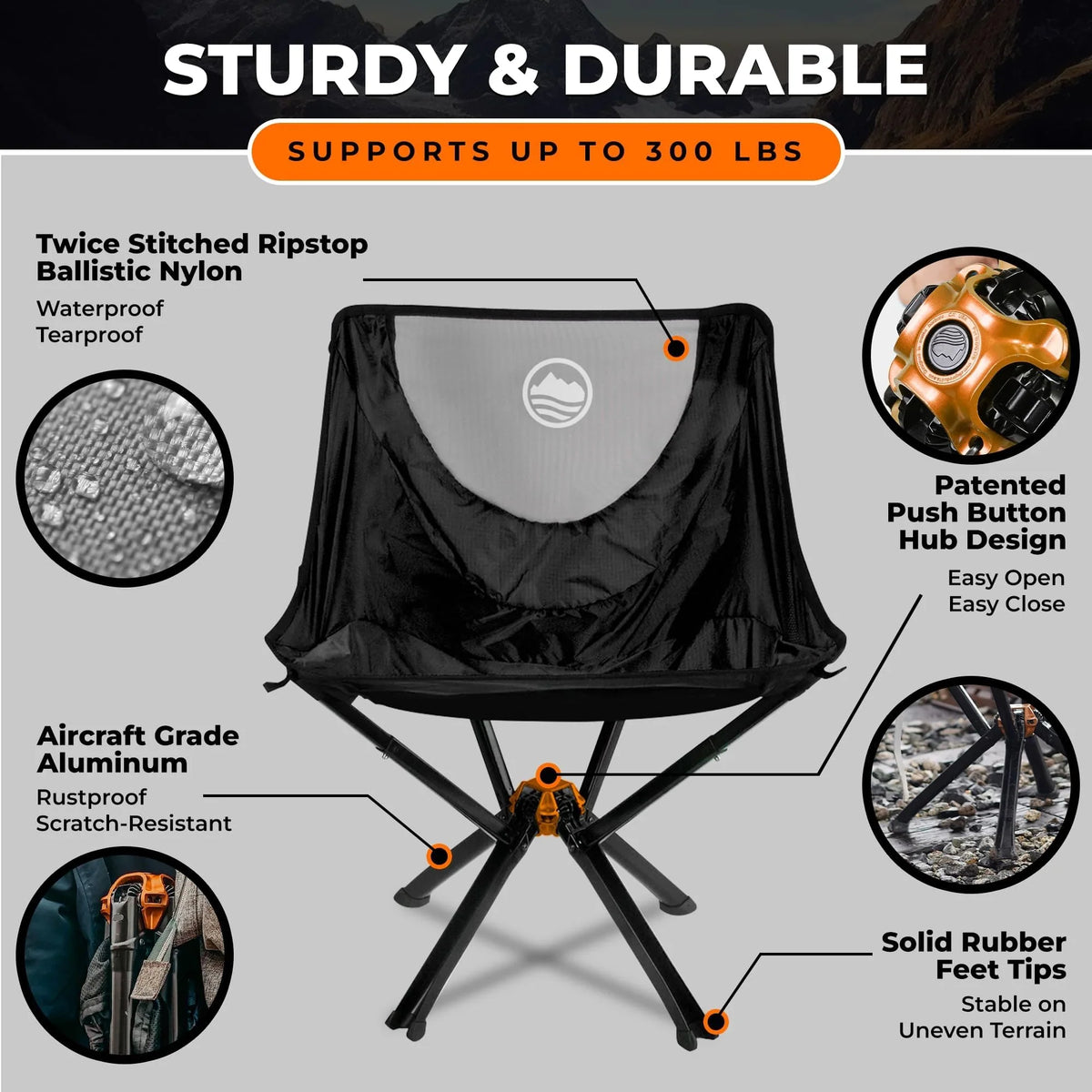 CLIQ Portable Folding Chair for Camping Supports 300 Lbs