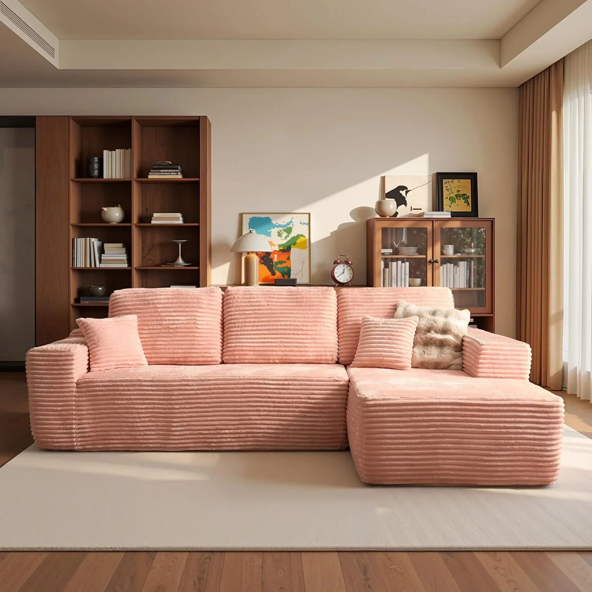 ovios 104" Cloud Sectional Couch with L-Shape Chaise,Modern Modular Sofa with Deep Seat, Upholstered Couches for Living Room Bedroom,No Assembly Required, Grey (Plush Corduroy Fabric)