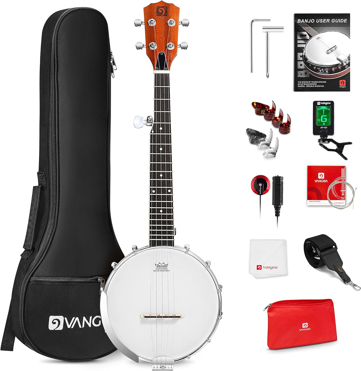 String Banjo 26 Inch MINI Travel Banjo Banjo Beginner Kit with Remo Head Open Back & Closed Solid Back with beginner Kit Comfortable Carrying Bag