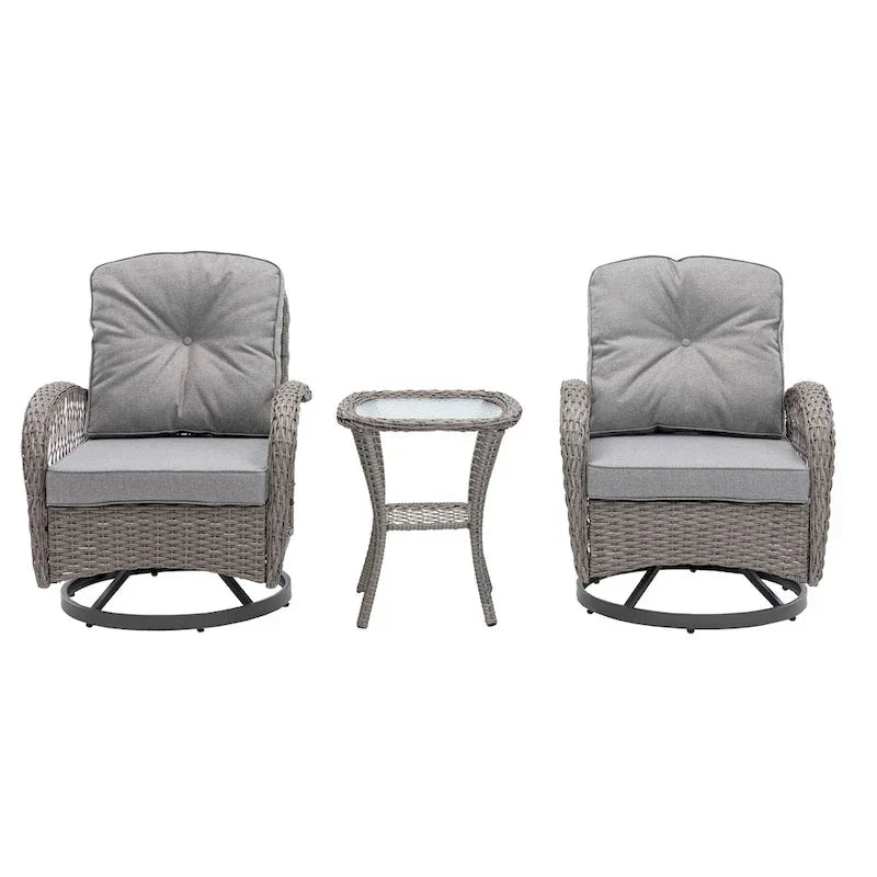 3 Pieces Outdoor Swivel Rocker Patio Chairs, 360 Degree Rocking Patio Conversation Set