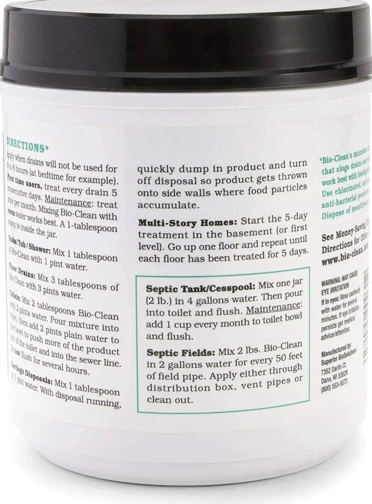 Bio-Clean natural drain cleaner, suitable for septic tanks and grease traps, environmentally friendly