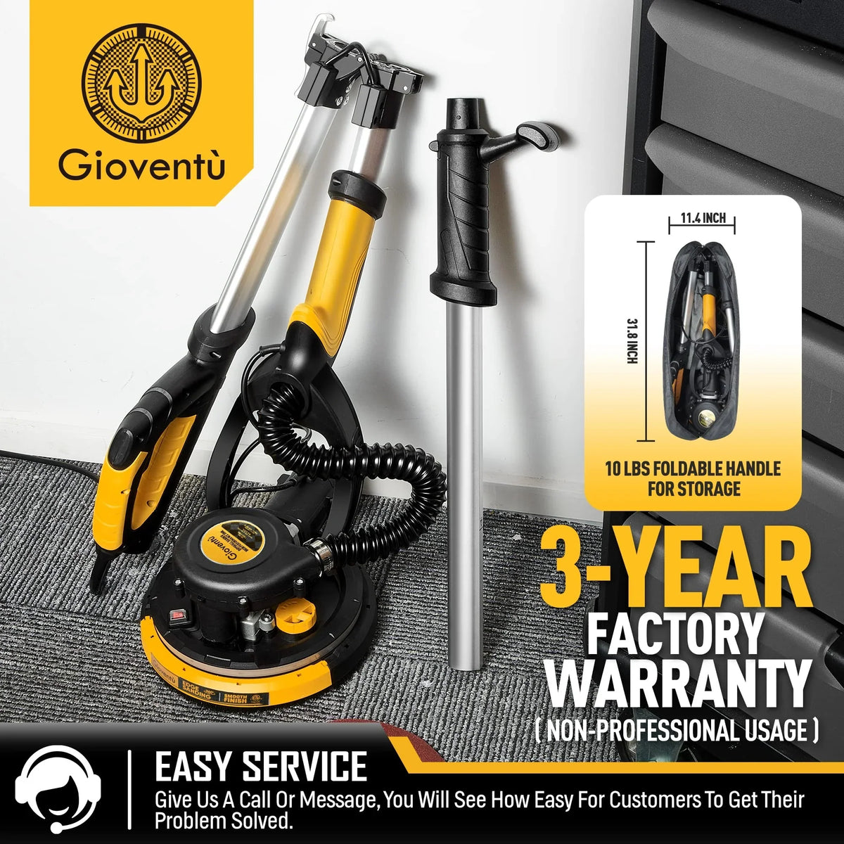 Giovent? Electric Drywall Sander with Dust Extraction, Suitable for Popcorn Ceilings