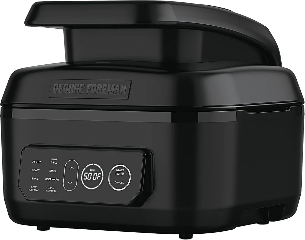 George Foreman Beyond Grill锟?7-in-1 Electric Indoor Grill with Air Fry Technology, MCAFD800D, Black, Large