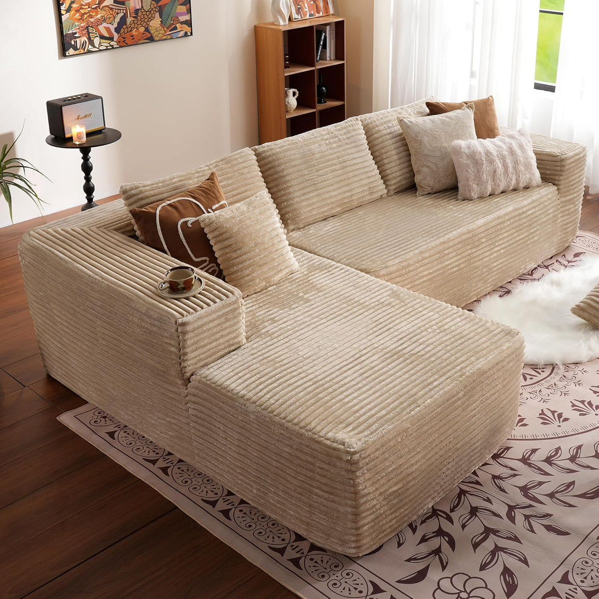 ovios 104" Cloud Sectional Couch with L-Shape Chaise,Modern Modular Sofa with Deep Seat, Upholstered Couches for Living Room Bedroom,No Assembly Required, Grey (Plush Corduroy Fabric)
