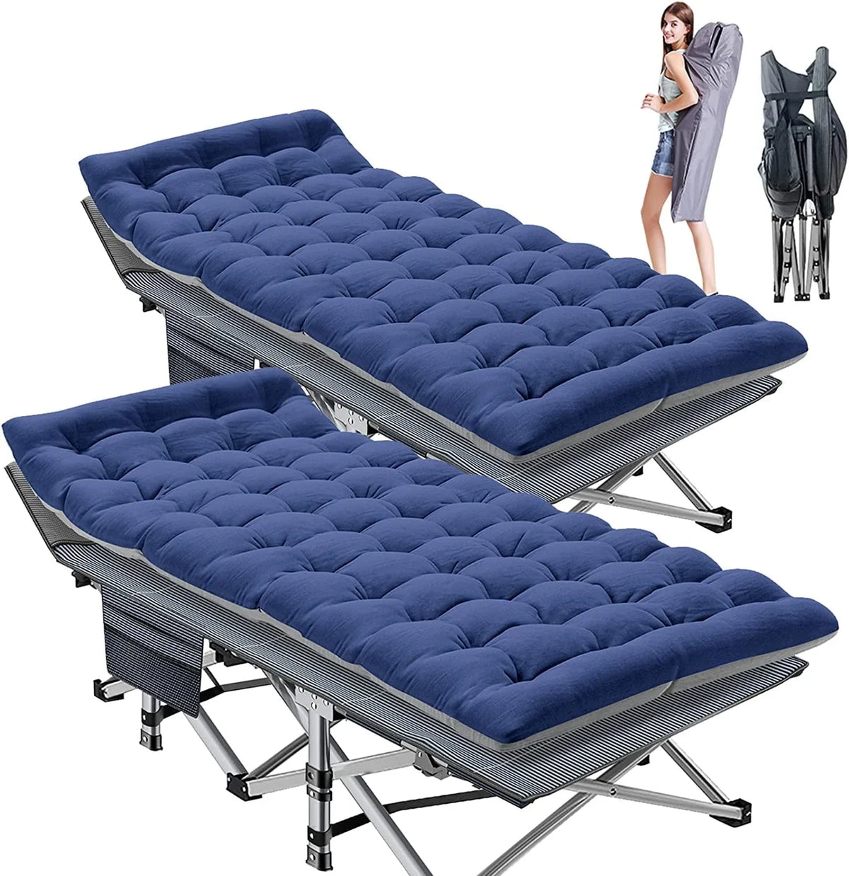 Slsy 2 Pack Folding Bed Cot with 3.3 Inch 2 Sided Mattress, 75"* 28" Folding Camping Cots with Carry Bag, Portable Sleeping Cot Guest Bed
