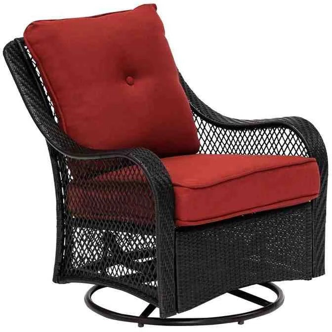 2025 5-piece steel patio fire pit seating set with navy blue cushions, swivel gliders and square fire pit table