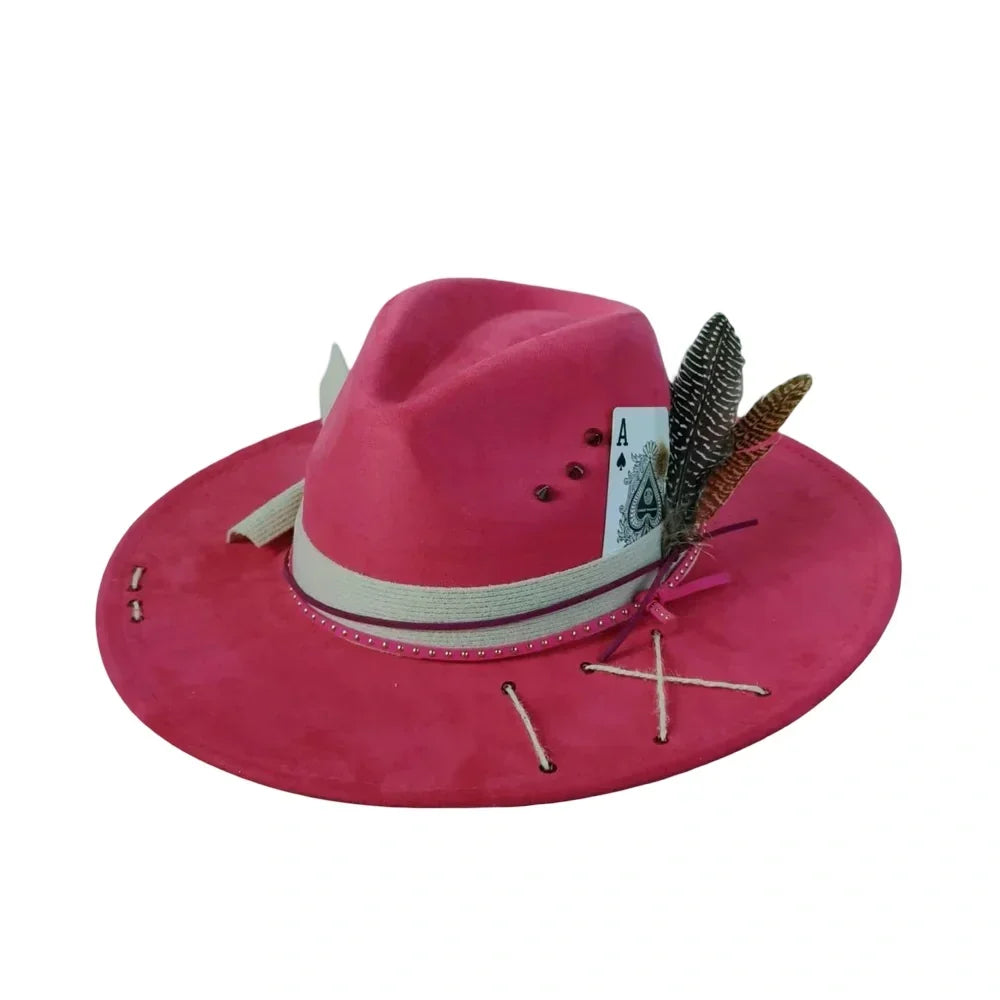 Ace of Spades Bohemian Handmade Suede Fedora Hat