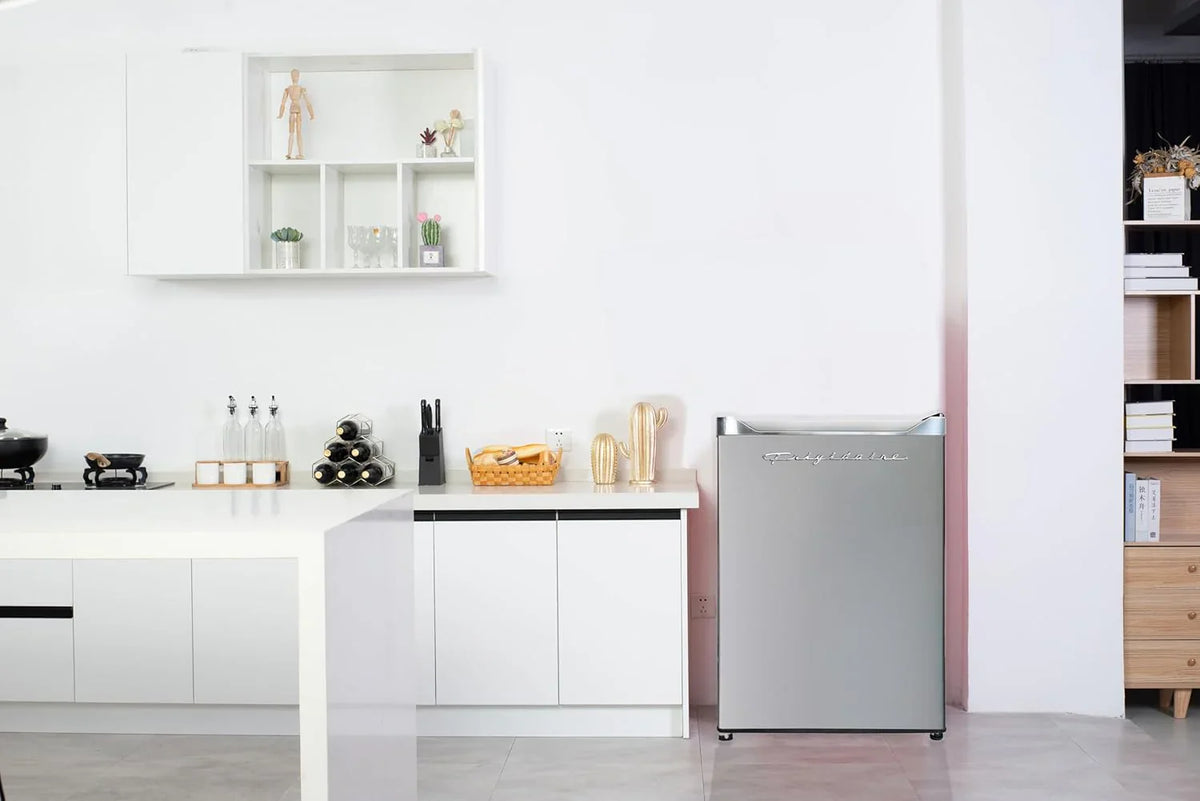 Frigidaire Upright Freezer, 6.5 cu. ft., Deep Freeze, Vinyl Coated Metal with Wire Shelving, Compact for Kitchen, RV, Dorm, Cabin, and Trailer, Platinum Design Series, Silver - 21D x 23W x 56H