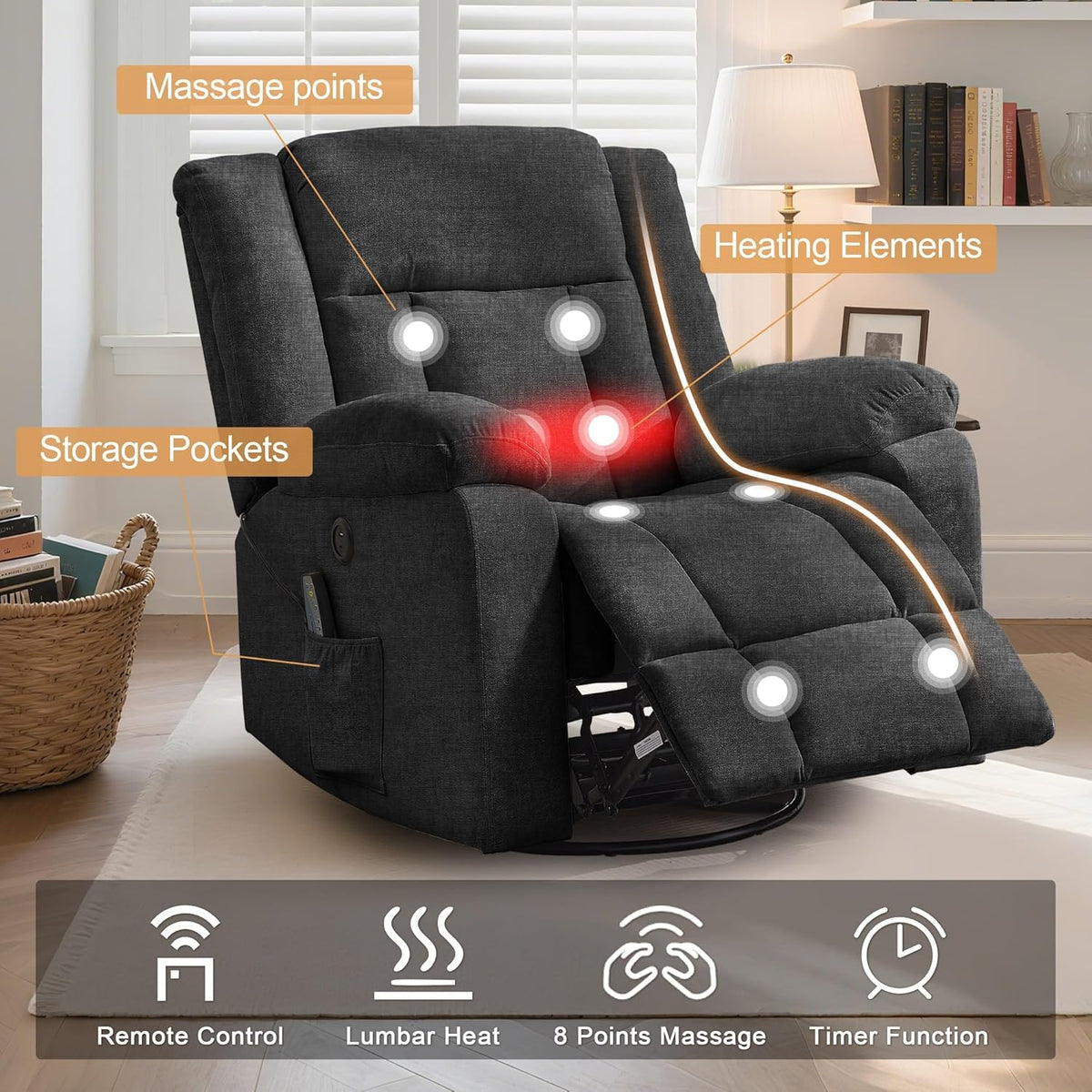 Rocker Recliner Glider Recliner Chairs for Adults 360° Swivel Rocking Chair