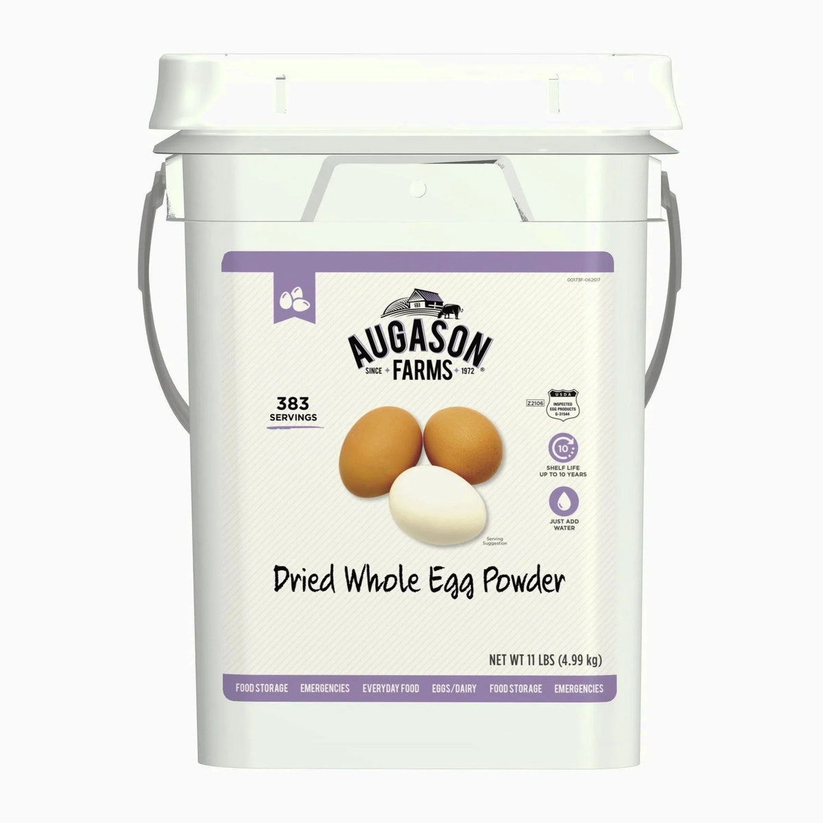 Augason Farms Dried Whole Egg Powder Emergency Food Supply 11 Pound 4-Gallon Pail 383 Servings