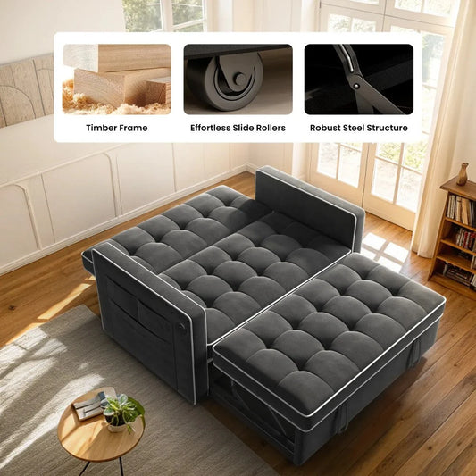 3 in 1 Pull Out Sofa Bed with Adjustable Backrest,70" Convertible Loveseat Sleeper Couch with Charging Port,Side Pockets & Cylinder Pillows for Living Room Apartment,Black