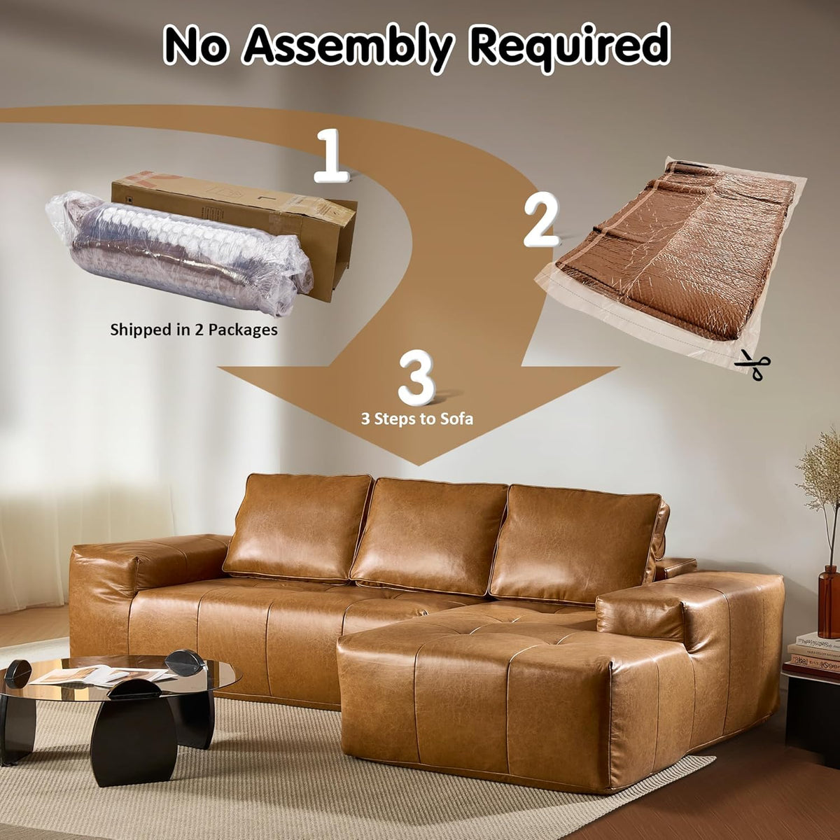 ovios 104" Cloud Sectional Couch with L-Shape Chaise,Modern Modular Sofa with Deep Seat, Upholstered Couches for Living Room Bedroom,No Assembly Required, Grey (Plush Corduroy Fabric)