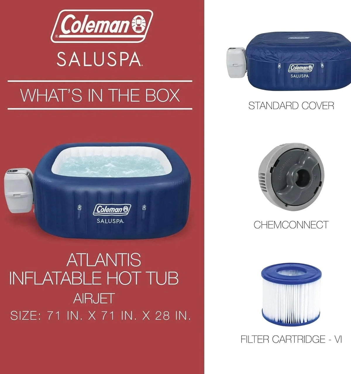 4 to 6 Person Inflatable Hot Tub Square Portable Outdoor Spa with 114 Soothing AirJets and Insulated Cover, Gray-Coleman