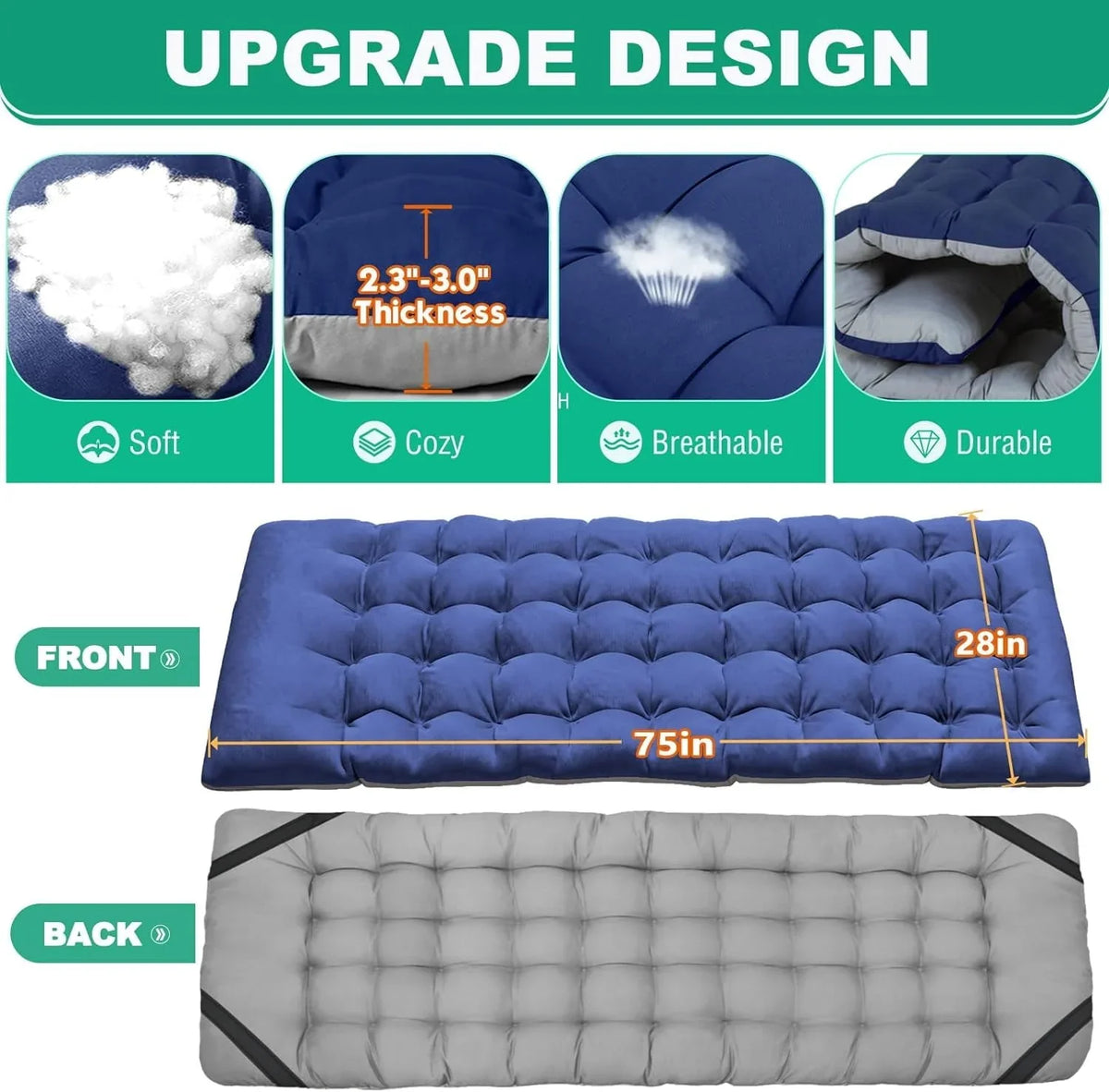 Slsy 2 Pack Folding Bed Cot with 3.3 Inch 2 Sided Mattress, 75"* 28" Folding Camping Cots with Carry Bag, Portable Sleeping Cot Guest Bed