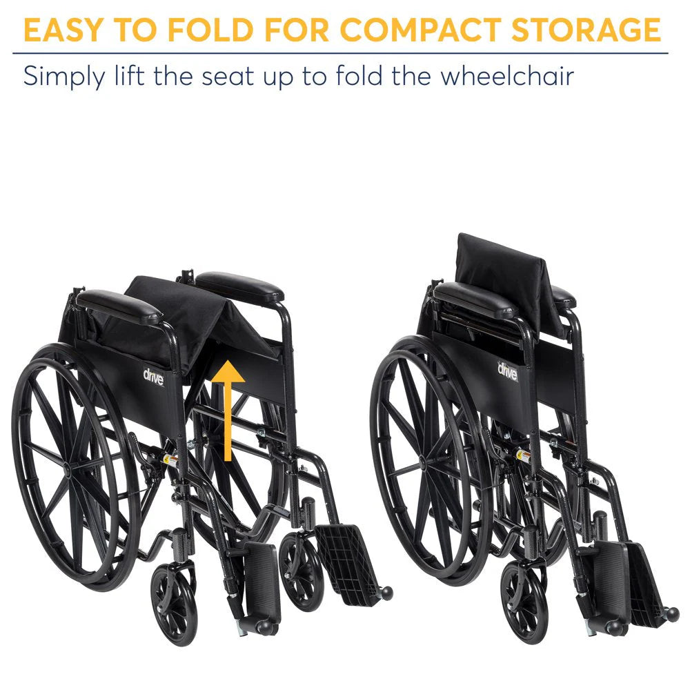 Drive Medical Silver Sport 1 Wheelchair with Full Arms and Swing Away Removable Footrest