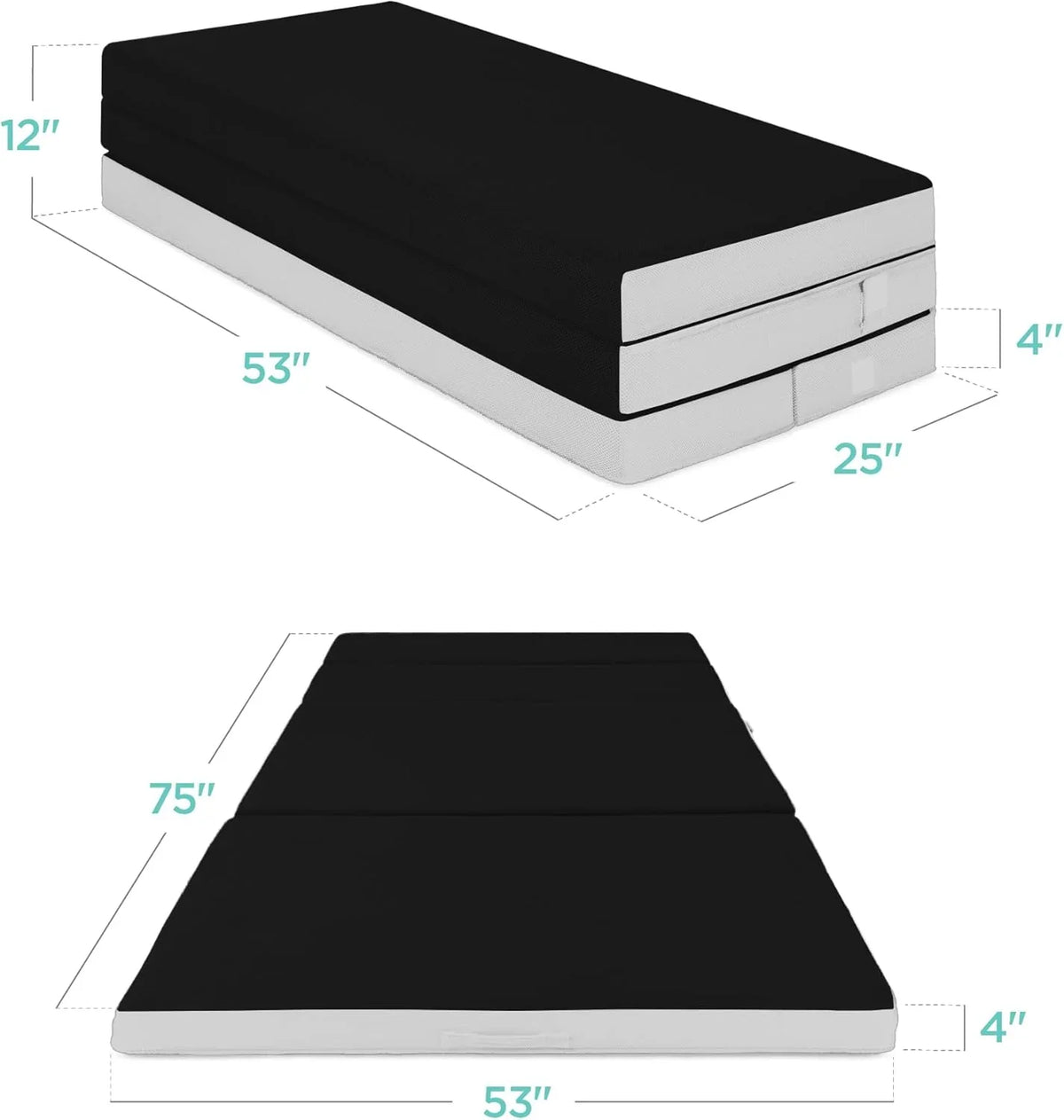 Best Choice Products 4in Portable Queen-Size Mattress, Tri-Fold Mattress for Camping, Guest, Toddler, Foam Plush w/Carry Case - Grey
