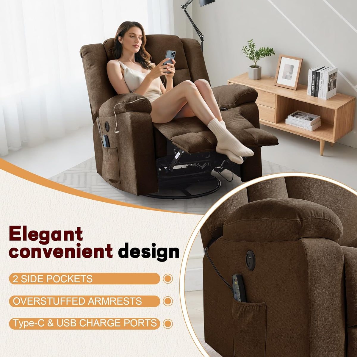 Rocker Recliner Glider Recliner Chairs for Adults 360° Swivel Rocking Chair