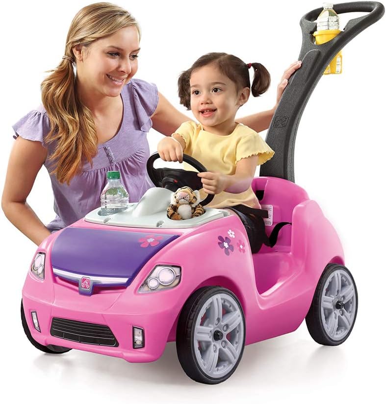 Step2 Whisper Ride II Ride On Push Toy Car Pink Ride On Car with Included Seat Belt Easy Storage