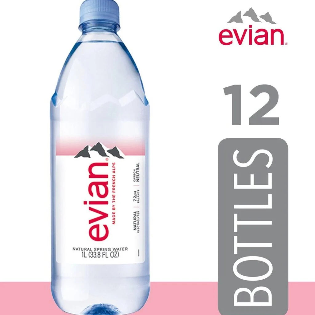 Evian Natural Spring Water 1L Bottles, 12 Pack - Pure Hydration