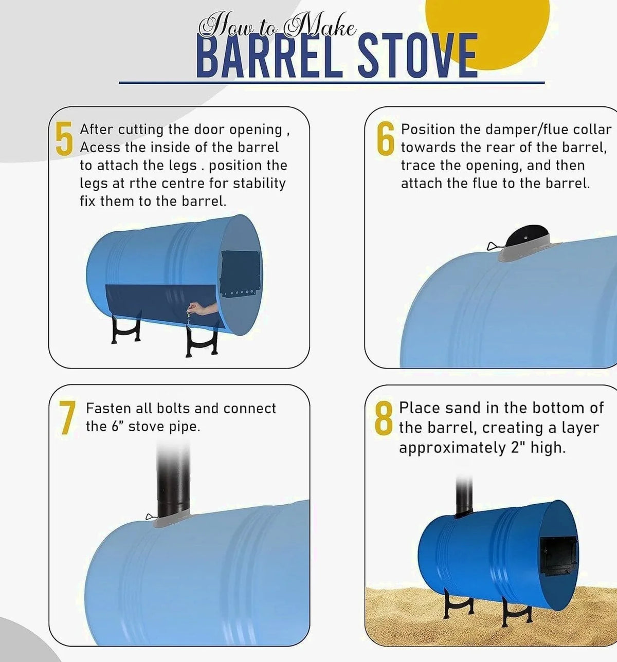Barrel Stoves Kit C Perfect For 30-55 Gallon Drum Wood Stove Kit - Wood Burning Stove Kit Barrel Stove Door - Fire Wood Camp Stove Kit Wood Stove Kit for Emergency Heating &amp; Cooking