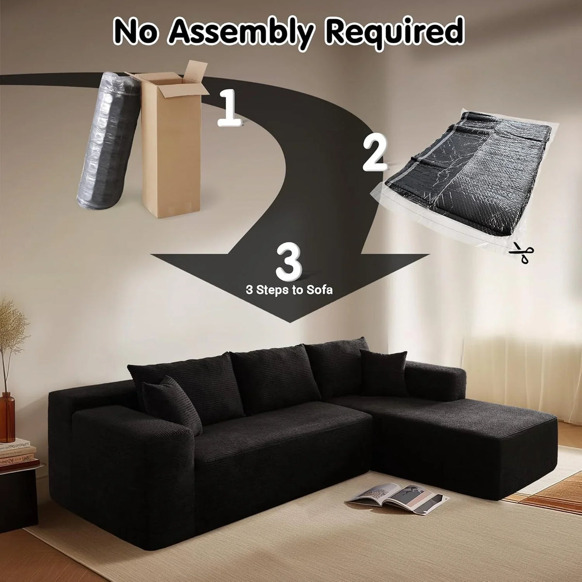 ovios 104" Cloud Sectional Couch with L-Shape Chaise,Modern Modular Sofa with Deep Seat, Upholstered Couches for Living Room Bedroom,No Assembly Required, Grey (Plush Corduroy Fabric)