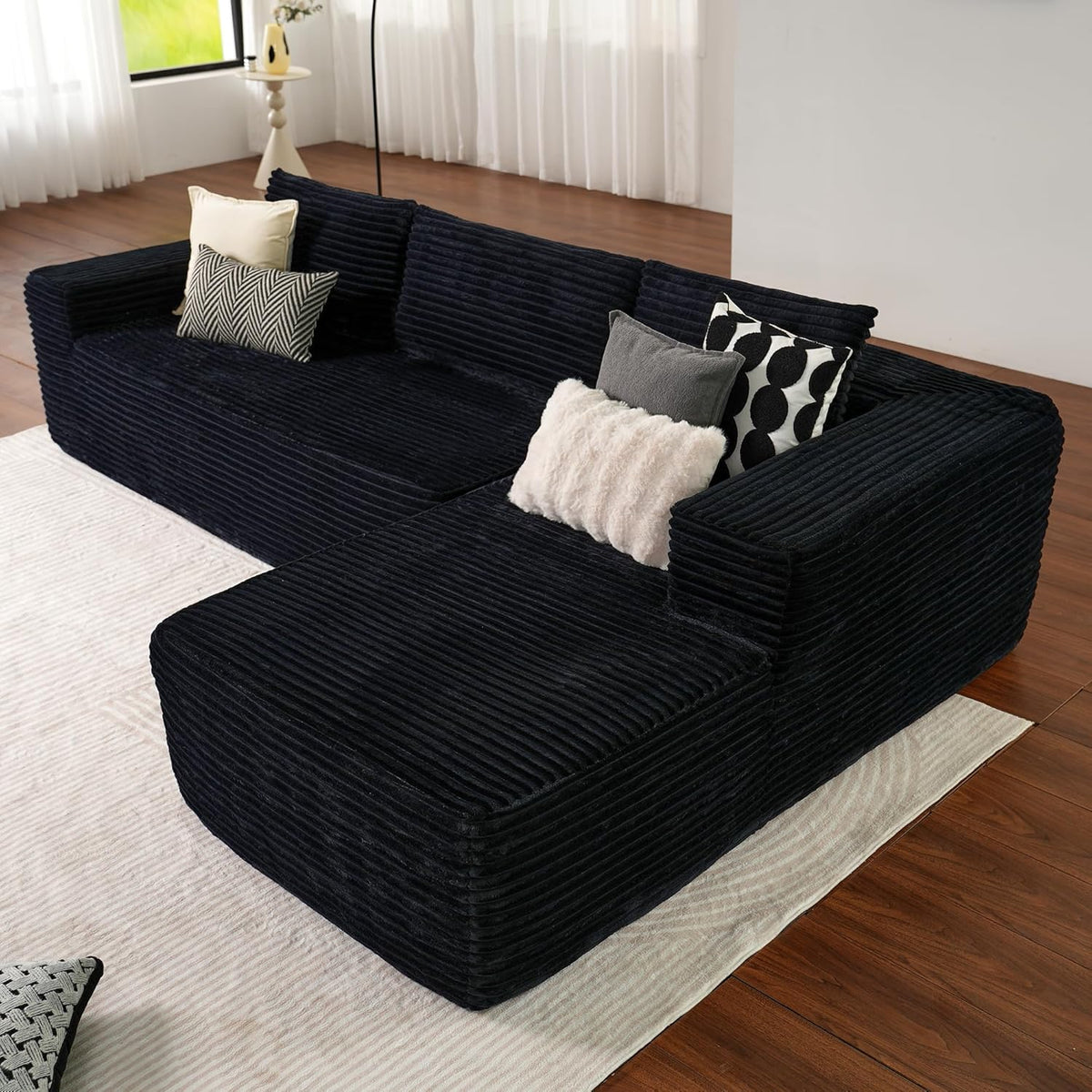 ovios 104" Cloud Sectional Couch with L-Shape Chaise,Modern Modular Sofa with Deep Seat, Upholstered Couches for Living Room Bedroom,No Assembly Required, Grey (Plush Corduroy Fabric)