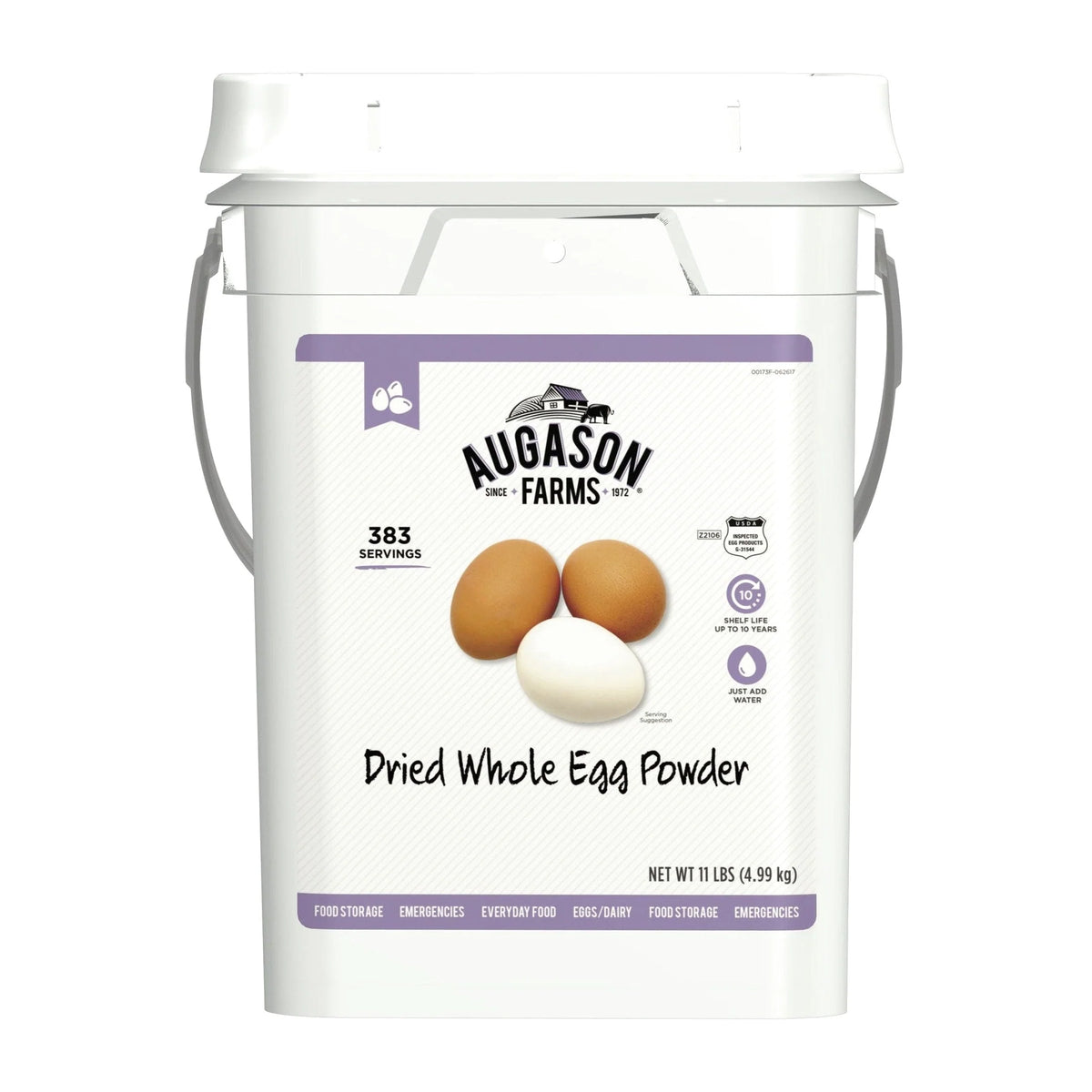Augason Farms Dried Whole Egg Powder, 11 lb Pail, 383 Servings, Emergency Food Supply