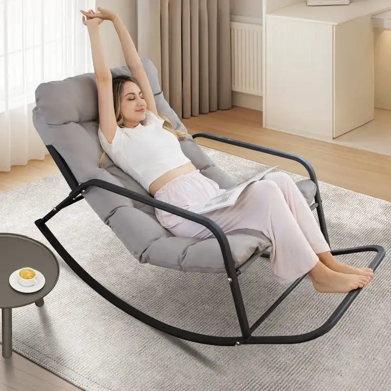 Oversized Rocking Lounge Chair, 450 lbs Extra Large Outdoor Recliner with Water-resistant Cushions