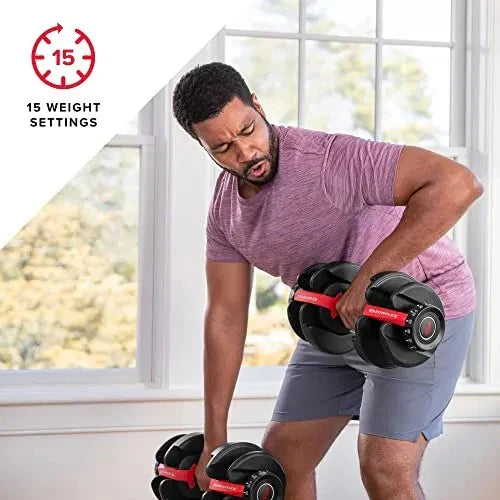 Bowflex SelectTech 552 Adjustable Dumbbells (pair), 2.3C23.8 kg, space-saving home fitness equipment