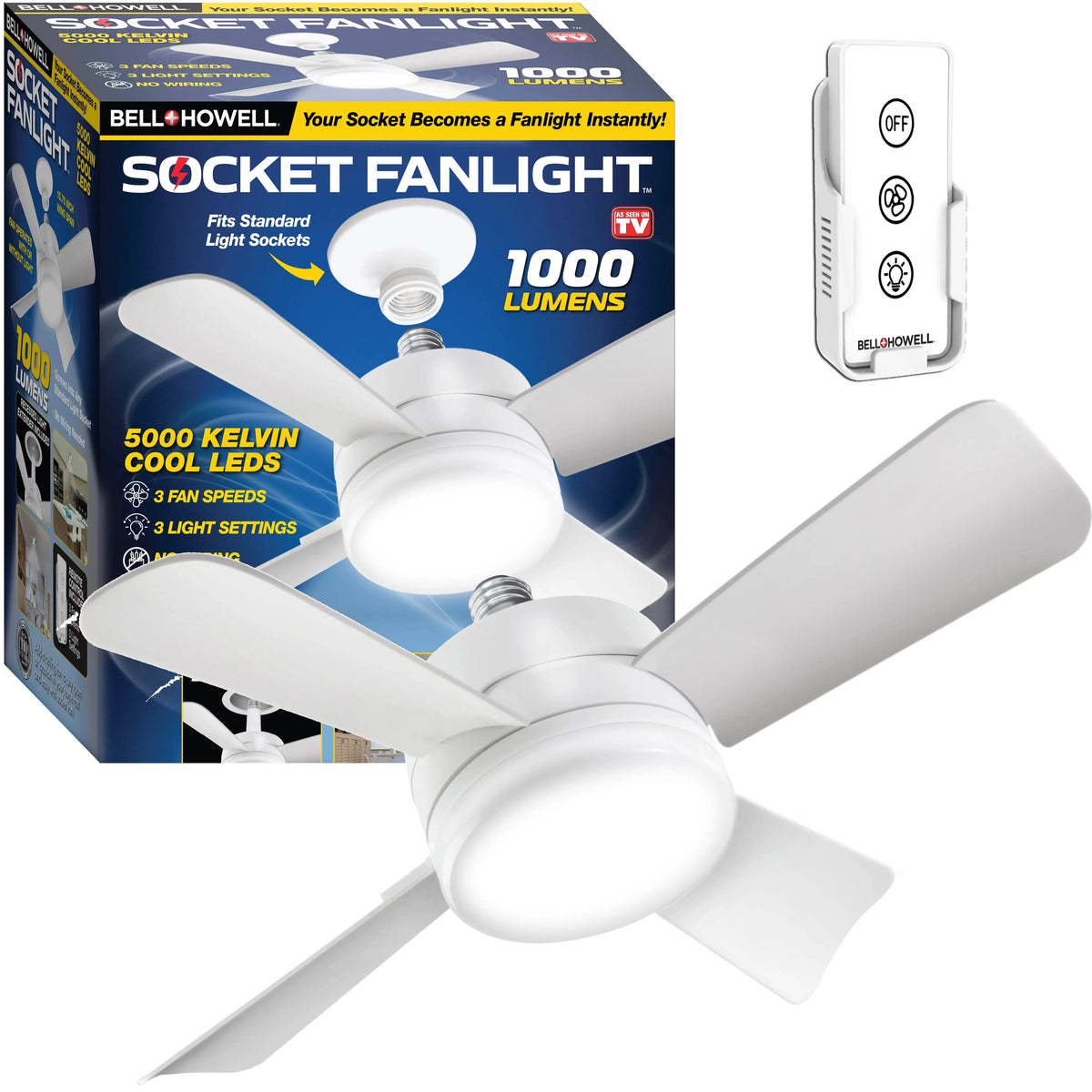 Bell + Howell Light Socket Ceiling Fan &amp; Light