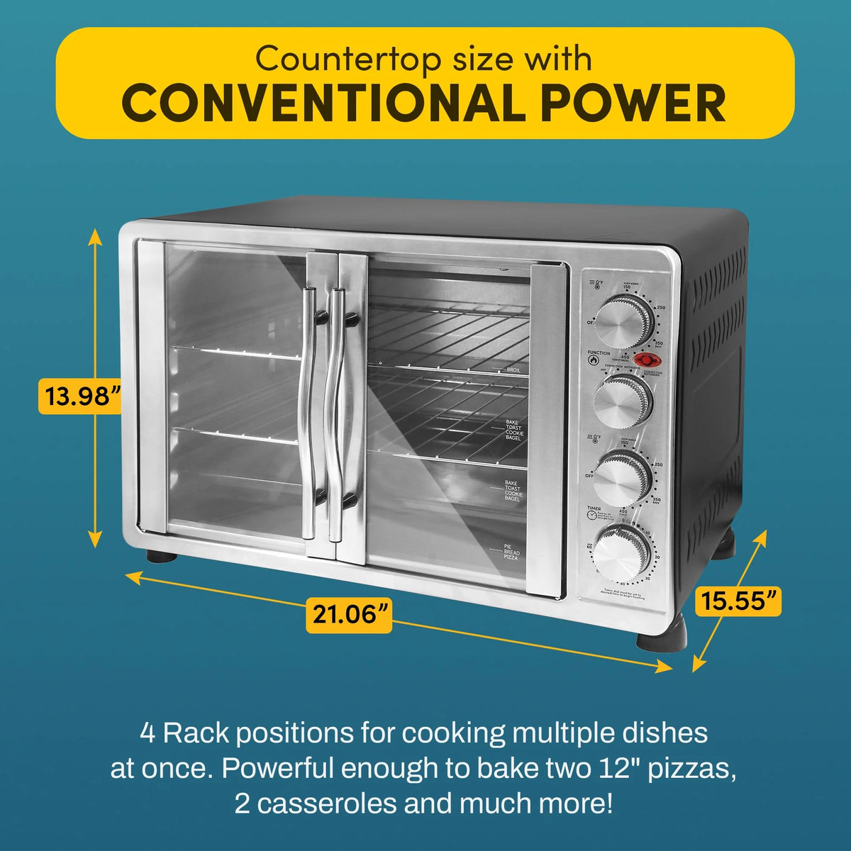 Elite Gourmet 47.5Qt, 18-Slice Convection Oven 4-Control Knobs