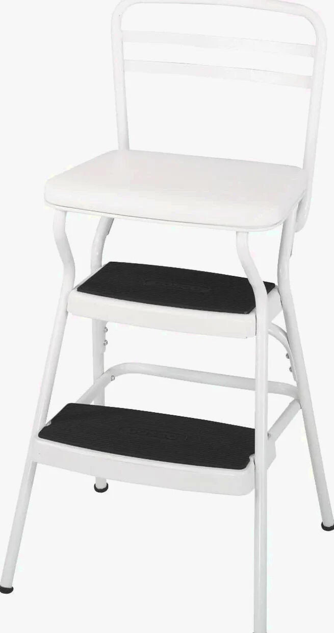 COSCO Stylaire Retro Chair + Step Stool with flip-up seat (white, one pack)