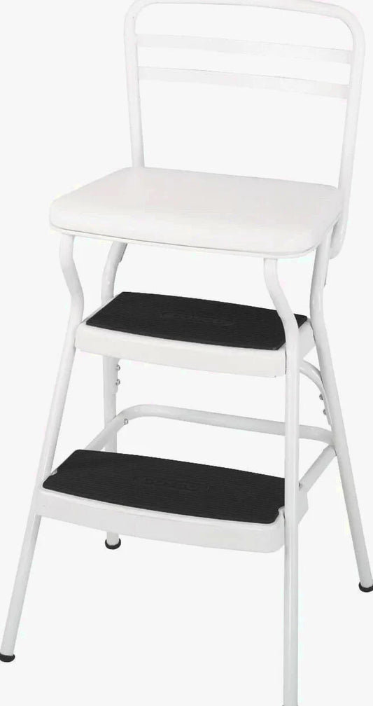 COSCO Stylaire Retro Chair + Step Stool with flip-up seat (white, one pack)