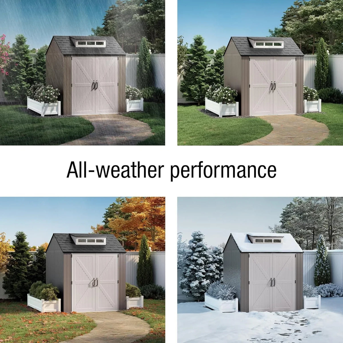 Rubbermaid resin garden shed with floor (2.13 x 2.13 m), weatherproof, grey, for storing garden tools, lawnmowers, bicycles and pool accessories