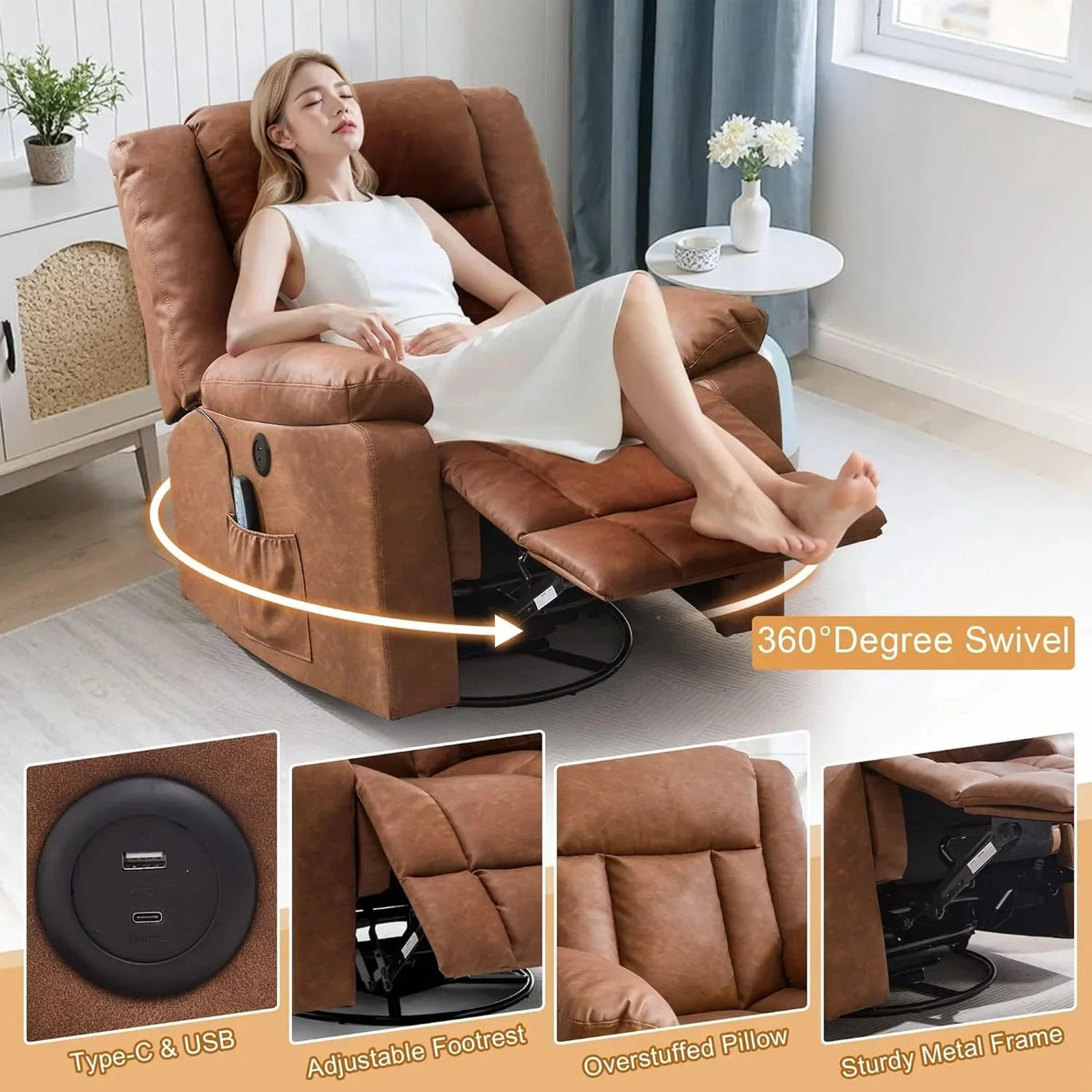 Rocker Recliner Glider Recliner Chairs for Adults 360° Swivel Rocking Chair
