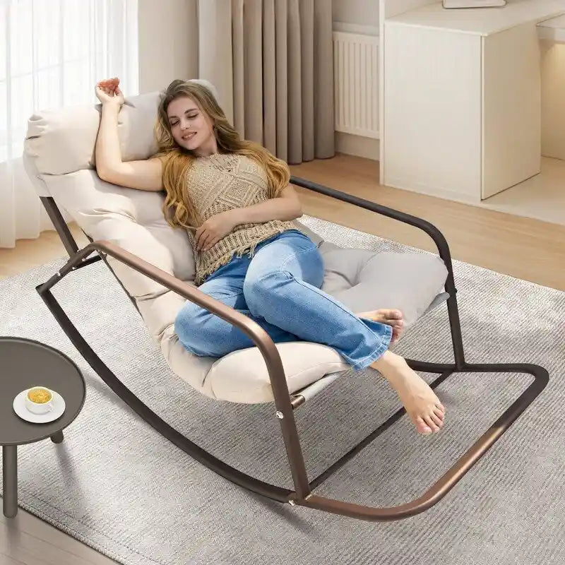 Oversized Rocking Lounge Chair, 450 lbs Extra Large Outdoor Recliner with Water-resistant Cushions