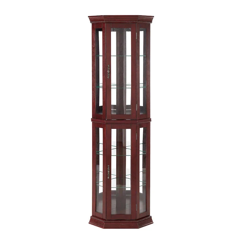 Corner Curio Cabinet with Lights, Adjustable Tempered Glass Shelves, Mirrored Back, Display Cabinet