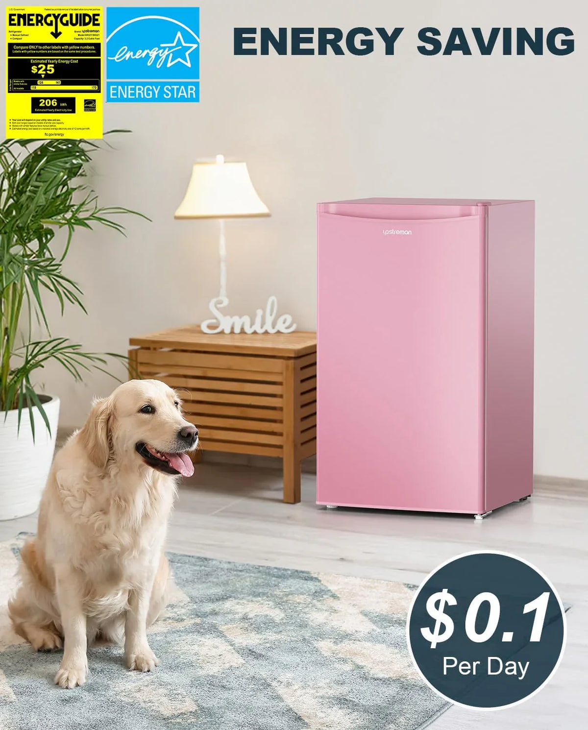 Upstreman 3.2 Cu.Ft Mini Fridge with Freezer, Single Door Mini Fridge, Dorm Fridge, Adjustable Thermostat, Mini Refrigerator for Bedroom, Office, Dorm, Black-BR321