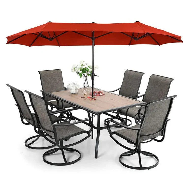 8 Pieces Patio Dining Set with Umbrella,Outdoor Furniture Set with 6 Sling Dining Swivel Chairs