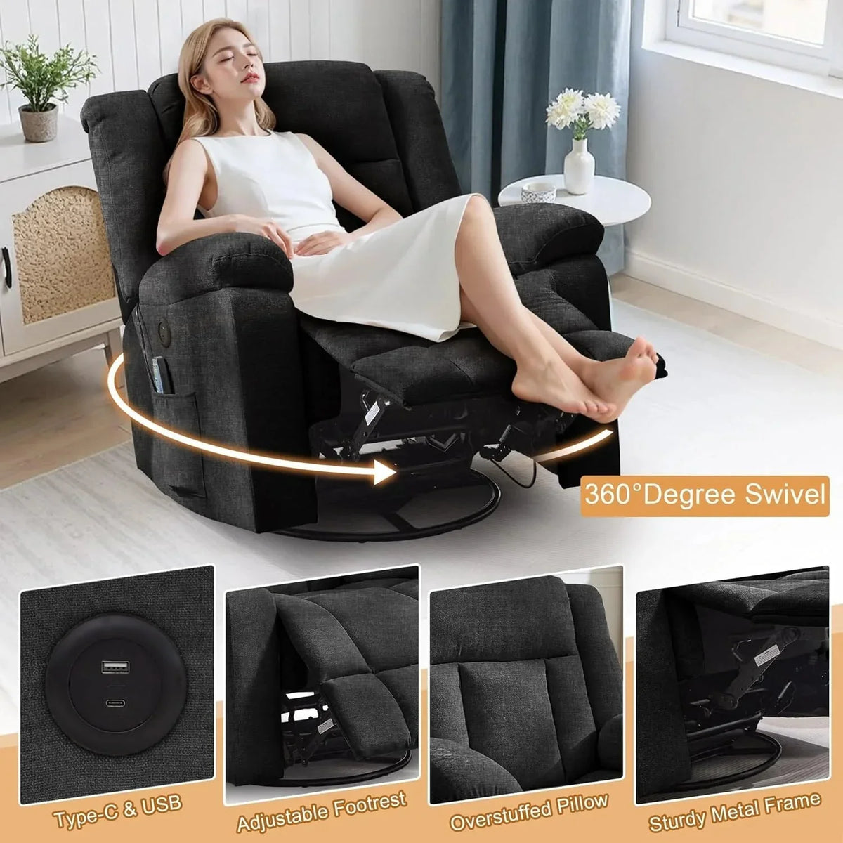 Rocker Recliner Glider Recliner Chairs for Adults 360° Swivel Rocking Chair