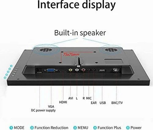 13.3 inch Small PC Monitor 1366x768 Mini LED Monitor with HDMI VGA AV BNC USB Intput, for Fire Stick Computer Xbox Ras pi, Built-in Speaker