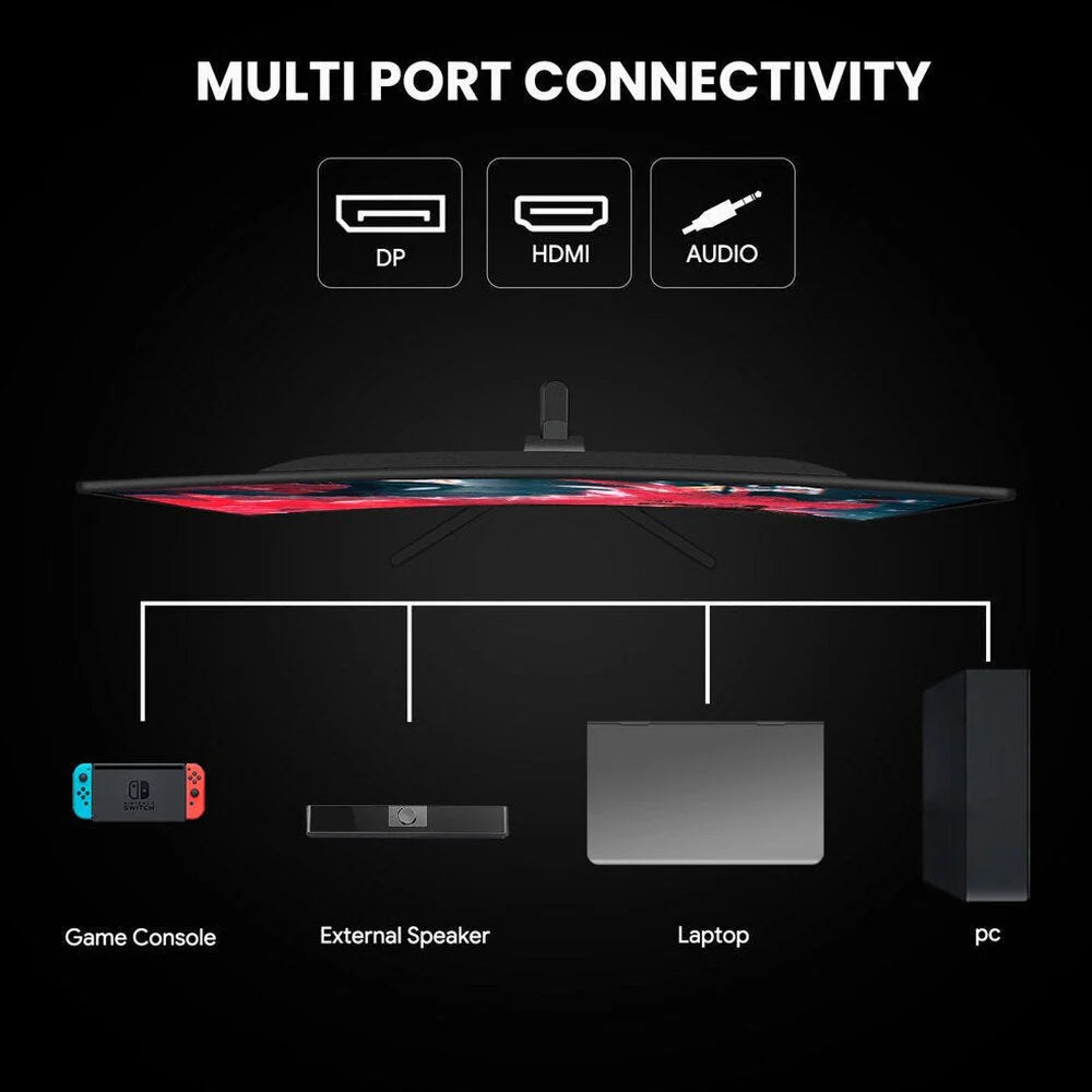 CRUA 24" Curved Gaming Monitor FHD 1080P, 180Hz, AMD FreeSync, VA Panel, HDMI/DP Ports, Black