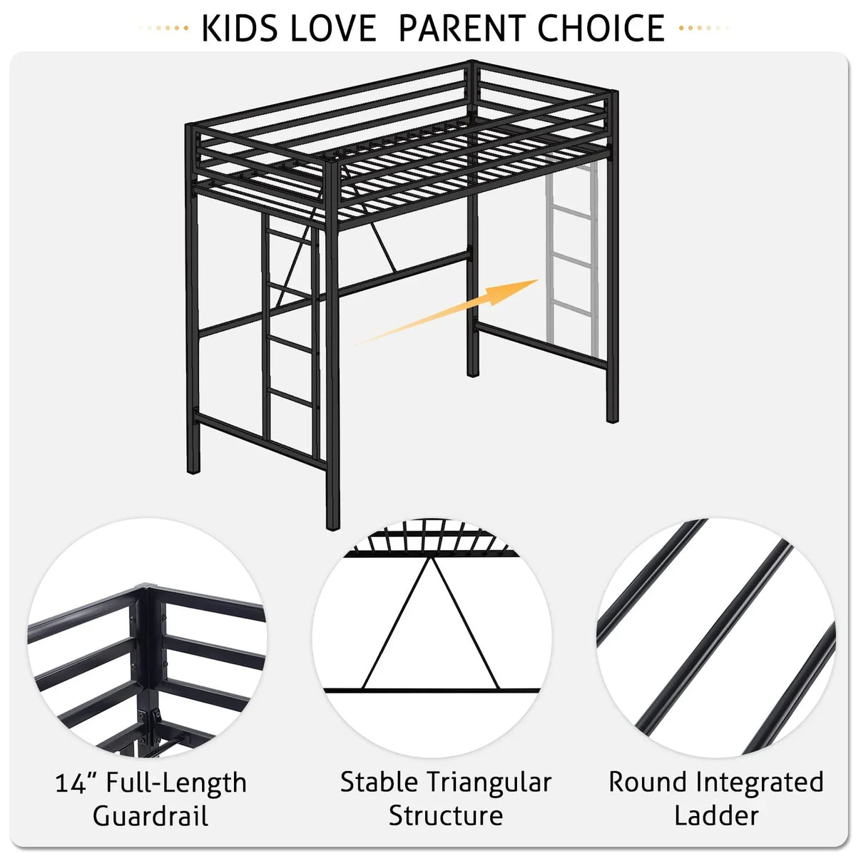 SHA CERLIN Junior Loft Bed Twin Size Heavy Duty Twin Bed Frame