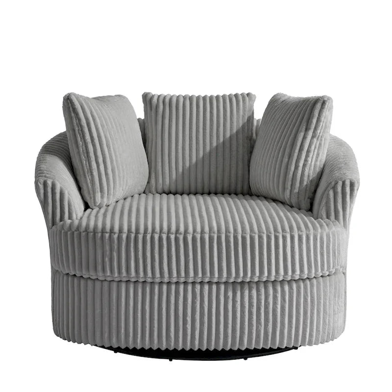 2 Set Oversized 43 W Plush Corduroy Swivel Barrel Chair with Pillows