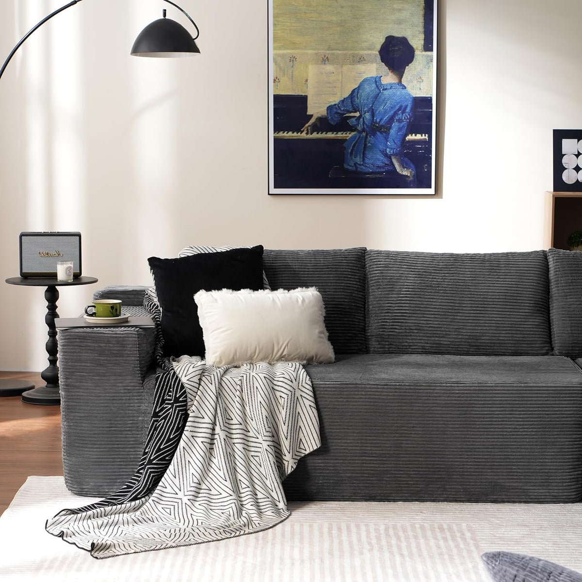 ovios 104" Cloud Sectional Couch with L-Shape Chaise,Modern Modular Sofa with Deep Seat, Upholstered Couches for Living Room Bedroom,No Assembly Required, Grey (Plush Corduroy Fabric)