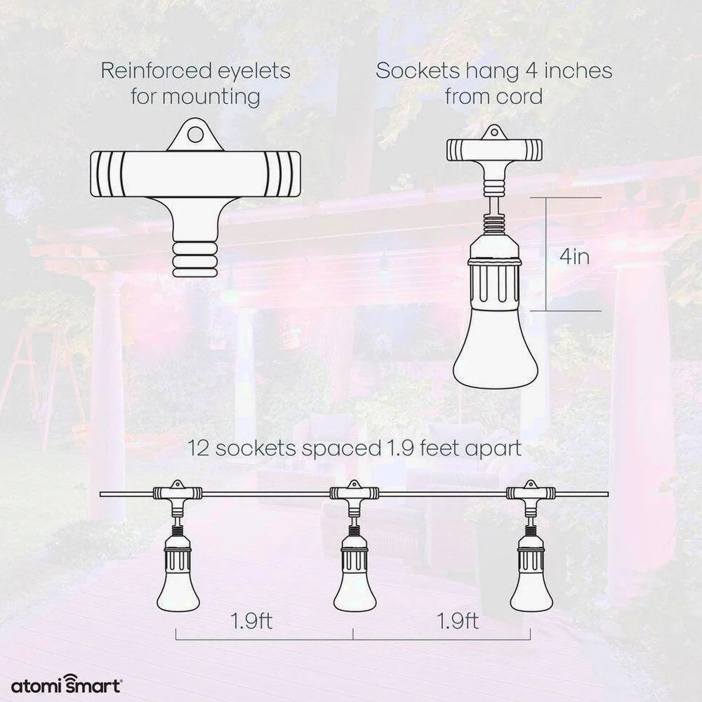 Atomi Smart WiFi Color String Lights - 24ft Waterproof LED, Alexa/Google Compatible