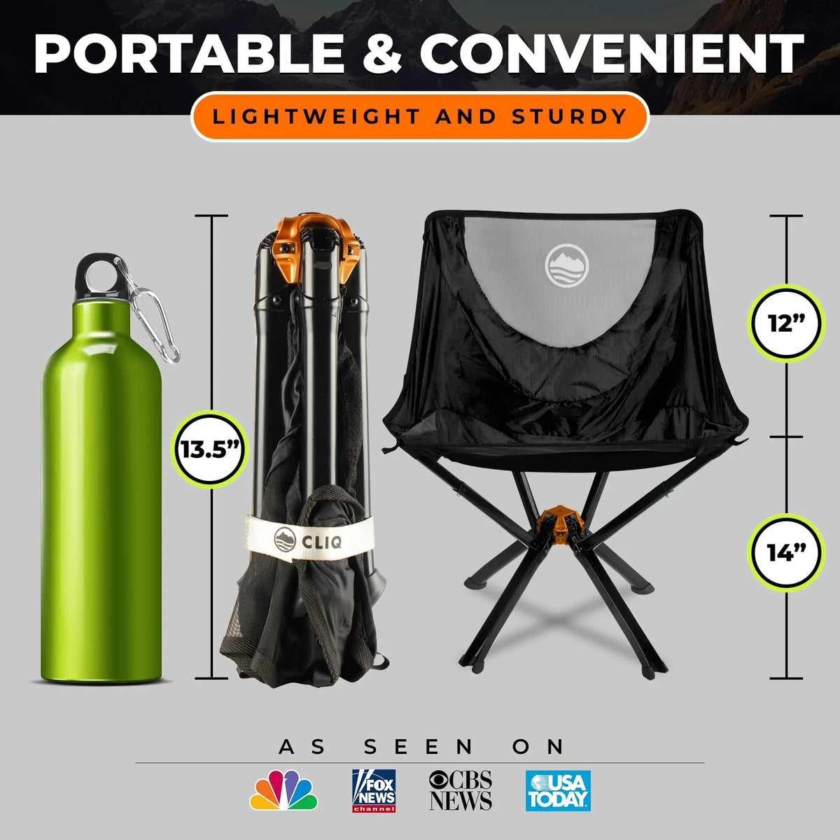 CLIQ Portable Folding Chair for Camping Supports 300 Lbs