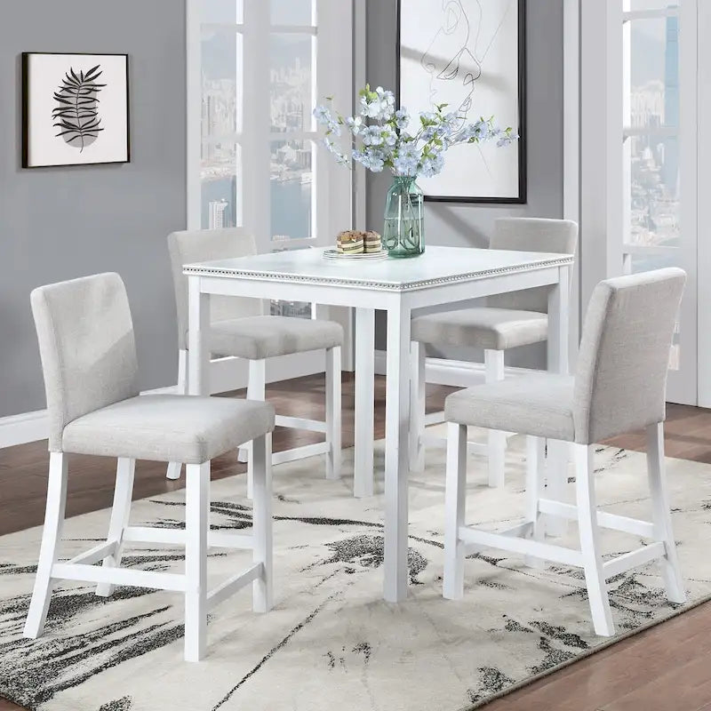 Modern 5-Piece Dining Set with Square Counter Height Table & 4 Upholstered Chairs
