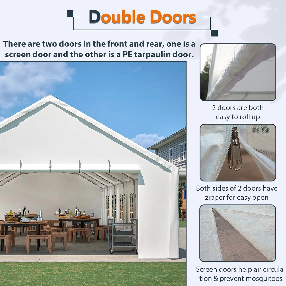 20x40 FT Heavy-Duty Party Tent with 3 Storage Bags - Large Waterproof Wedding Event Shelter for Removable Sidewalls &amp; Zipper Door - Outdoor Commercial Tent for Parties Carport Camping BBQ Garden